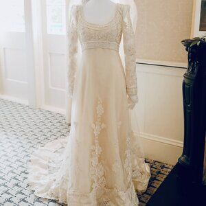 Christos Vintage Couture Wedding Dress Long Sleeve A-Line Silhouette